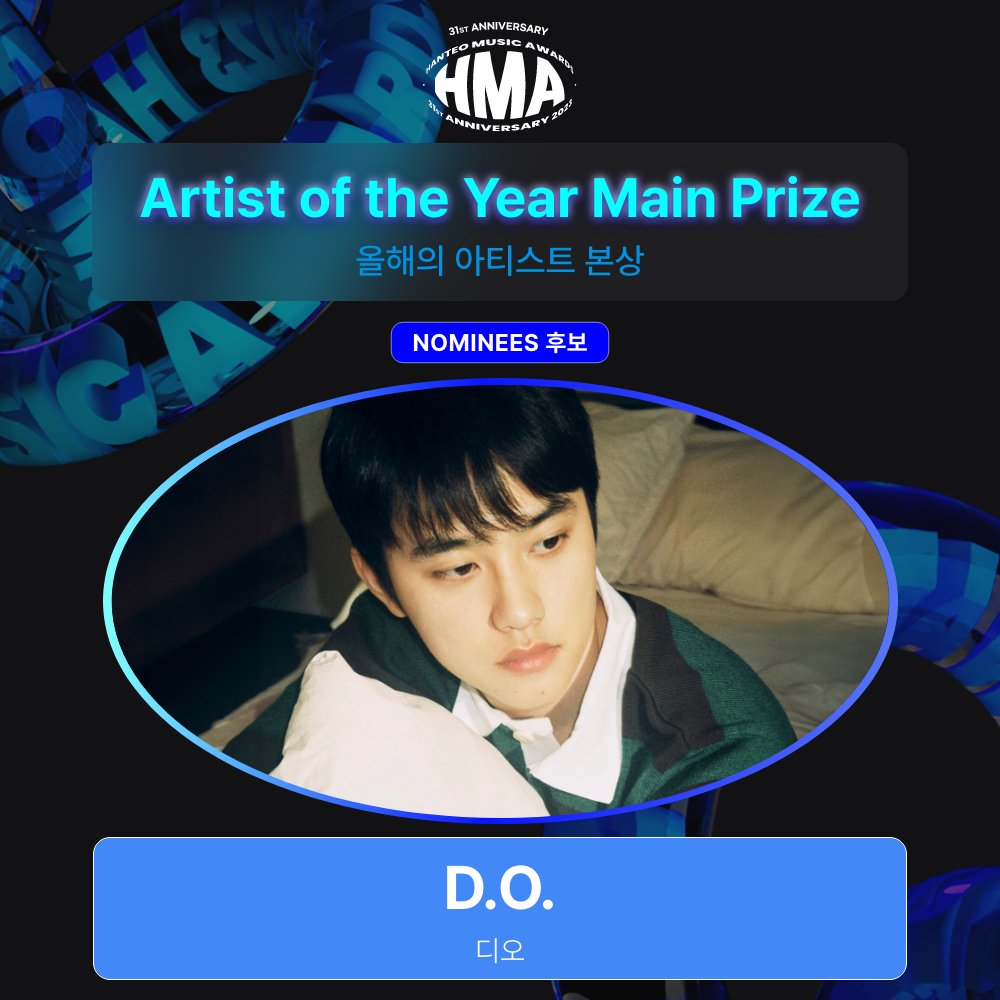 #31주년한터뮤직어워즈2023 후보자 공개 Nominations are open! 🏆올해의 아티스트 본상 Artist of the Year Main Prize #DO(D.O.) #디오 @weareoneEXO 투표 기간 (Voting period) : 2024. 1. 4 - 1. 17 (KST) 투표 Vote 🗳 bit.ly/4aihfVx #한터뮤직어워즈 #31st_HMAs_2023