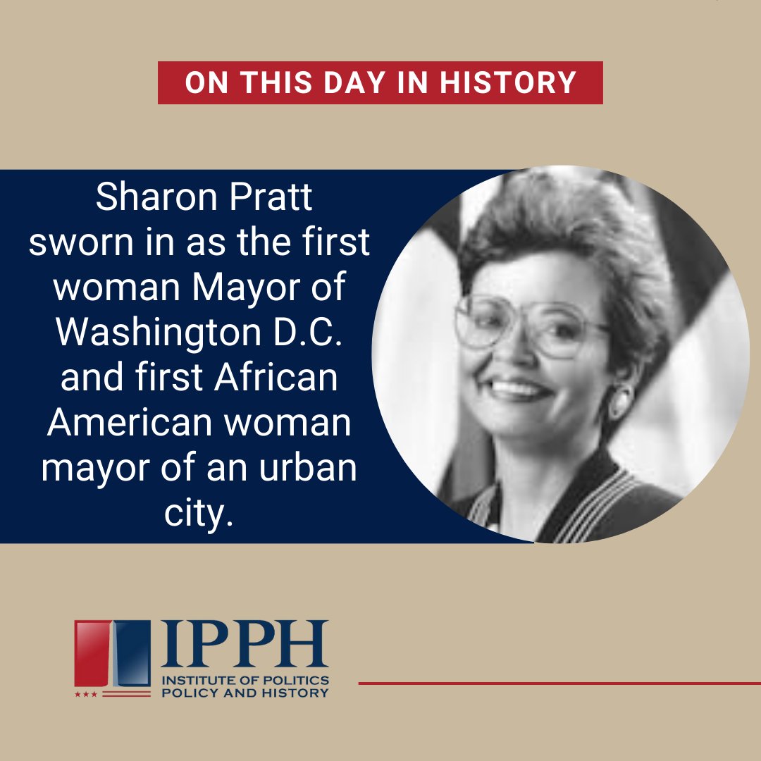 #OnThisDay Sharon Pratt was sworn in as mayor of Washington D.C.

@MayorSPratt was the mayor of the District of Columbia from 1991 to 1995. She is also the 1st African-American woman to serve as mayor of a major American city. #DCHistory
