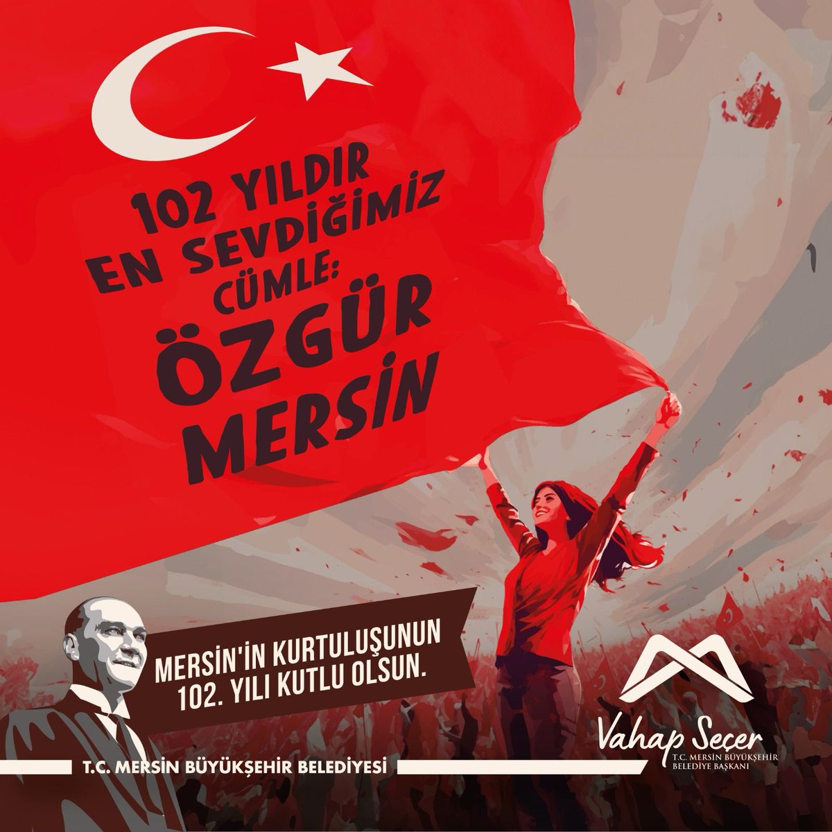VahapSecer's tweet photo. 102 yıldır en sevdiğimiz cümle: Özgür #Mersin🇹🇷

Mersin’in kurtuluşunun 102. yılı kutlu olsun. https://t.co/wGa3GiUFjN