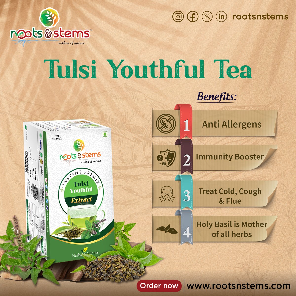 rootsNstems_'s tweet image. Sip away stress with a cup of nature's goodness. 🍵✨ #TulsiTeaMagic #HerbalHealing

To Order Online
Log on to rootsnstems.com

We are also available on
Flipkart: shorturl.at/uCO79
Amazon: shorturl.at/yHLOU

#InstantMix
#HealthyLiving
#rootsnstems