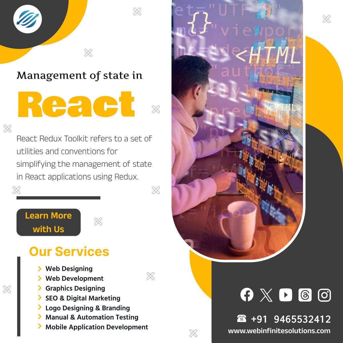 WebInfiSol's tweet image. Efficiently steering React components with state management: Navigating the seas of state for optimal performance and seamless user experiences. #ReactJS #StateManagement #EfficiencyInCoding #webinfinitesolutions