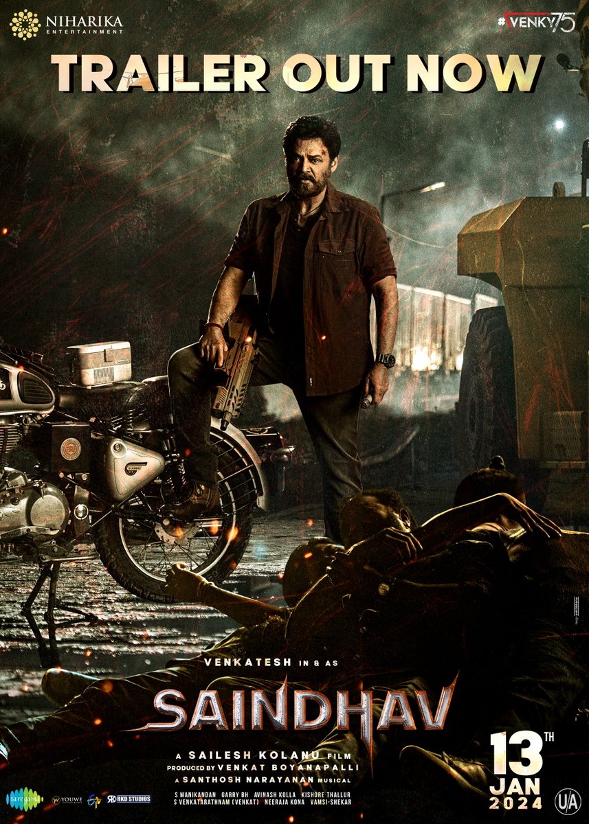 NiharikaEnt's tweet photo. #SAINDHAV is here to begin the final mission 😎

#SaindhavTrailer out now ❤️‍🔥

- https://t.co/Brbz6nUire

Ee Sankranthi ki Lekka Marudhi 😎🔥

In Theatres from JAN 13th, 2024 💥

#SaindhavOnJAN13th

Victory @VenkyMama #SsaraPalekar @Nawazuddin_S @arya_offl @KolanuSailesh @ShraddhaSrinath @iRuhaniSharma @andrea_jeremiah @Music_Santhosh @niharikaent @vboyanapalli @tkishore555 @maniDop @Garrybh88 @saregamasouth @MediaYouwe #Venky75