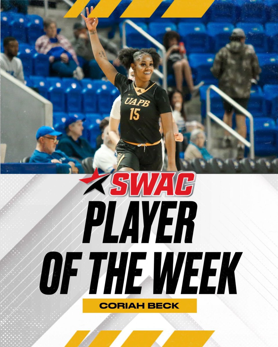FAB44TV_'s tweet photo. Congratulations @coriah_beck 
On etching ✍🏾 your name in the record book &amp; becoming this week's Southwestern Athletic Conference Player of the Week! 32 PTS | 8-11 3PT | 4 STL 🔥 @UAPBLionsWBB @DivaCoachUAPB #hbcu #uapb 

#GoldBlooded🦁🏀 https://t.co/DxlIhgo2hz