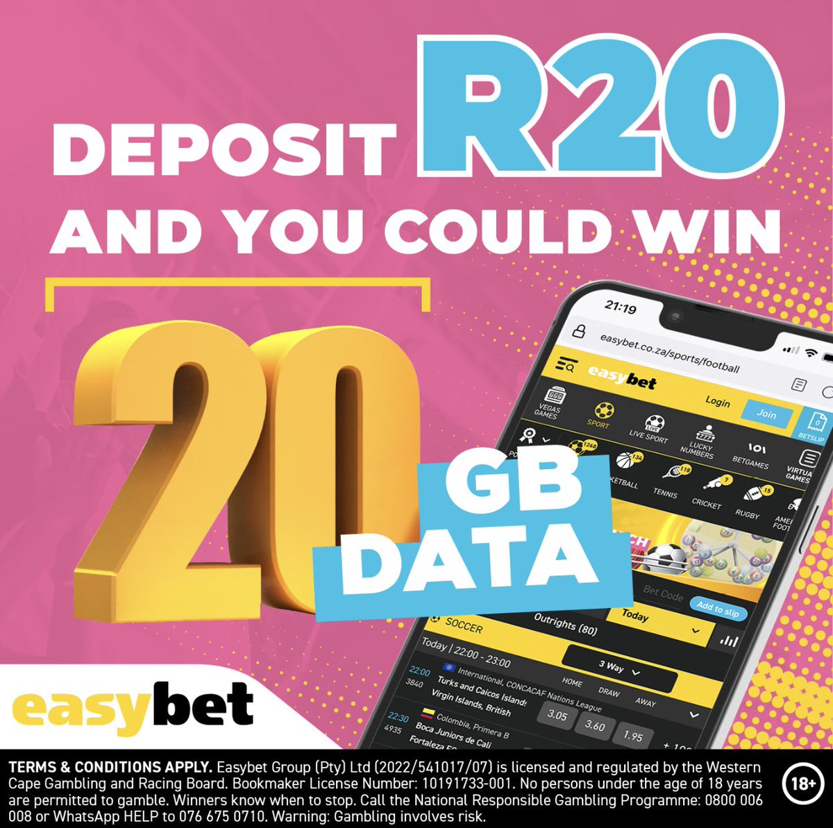 Carolinerathabe's tweet image. @Easybet_SA offer some of the biggest promotions in SA✅

Get R50 sign up voucher ( no deposit required) using promo code: CAROL50

Sign up here: ebpartners.click/o/QCNDGG

Not for person under the age of 18 T&amp;amp;Cs apply