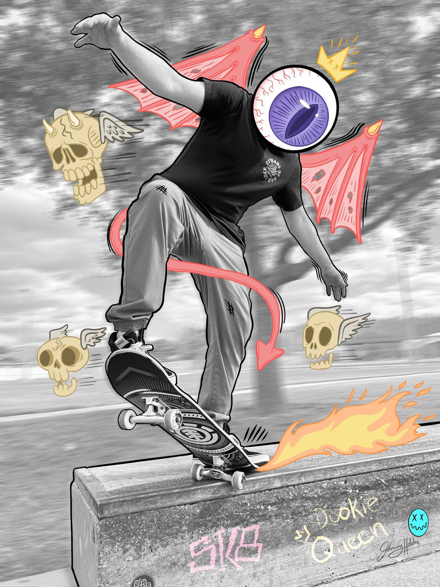 JohnnyMakes_Art's tweet photo. My gf took this picture of me being a poser at the skatepark, so I fixed it. #skateskateboarding #art #skateordie #thrashermagazine #StreetArt #skate #skatepark #ollie #brailleskateboards #elementskateboards #skaterart #Stickers #MONSTERS https://t.co/DNFMmCIXdK