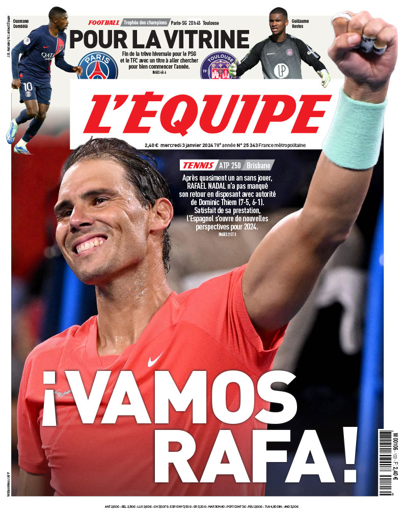 lequipe's tweet photo. La une du journal L'Équipe du mercredi 3 janvier

Lire l'édition > https://t.co/QTB9qBcdHK https://t.co/eP9VDQ1tcv