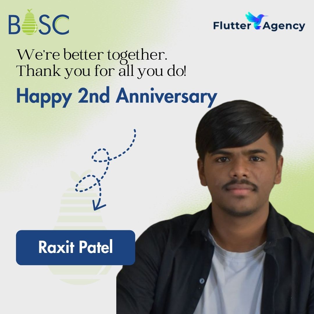 AgencyFlutter's tweet image. Kudos to Raxit Patel on completing 2 amazing years at Flutter Agency! 🌟
Your skill, dedication, and passion have greatly contributed to our journey. Here's to celebrating ur achievements and looking forward to more innovative years ahead! 🚀
#FlutterAgency #WorkAnniversary