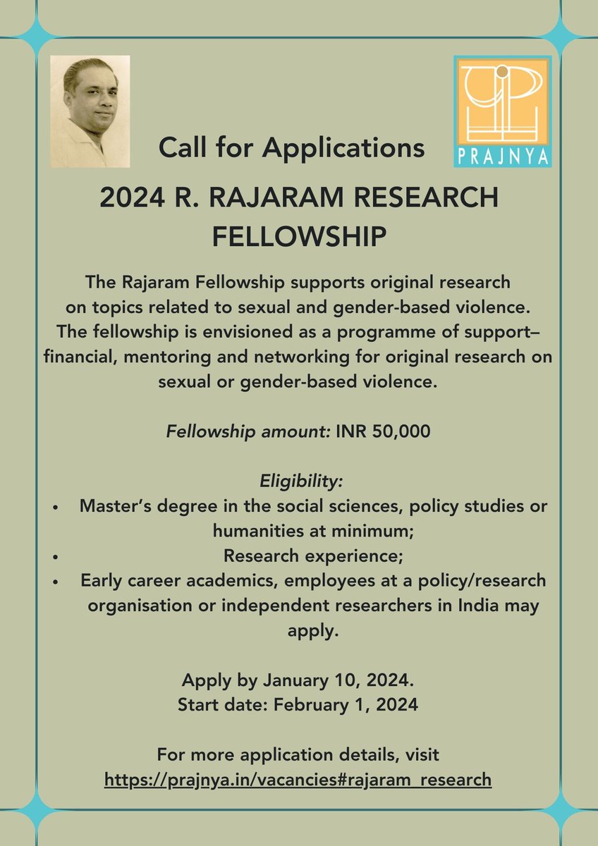 prajnya's tweet photo. Reminder! 
The call for #applications for the Rajaram #Research #Fellowship is open one more week. 
Look it up: https://t.co/ZnaWr5B6Gd 
and apply via email as instructed.

Share widely please. https://t.co/mPExo4GfPu