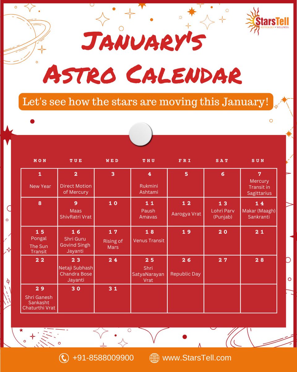 YourStarsTell's tweet photo. See January's Astrological events on our calendar! Watch out for reminders on our story so that you don't miss any of them!
#StarsTell #eventcalendar #astroevents #astrology #astro #events #purnima #shravan #jancalendar #january #jan2024 #january2024 #calendar #amavas #panchami https://t.co/A1Xw0ASpCI