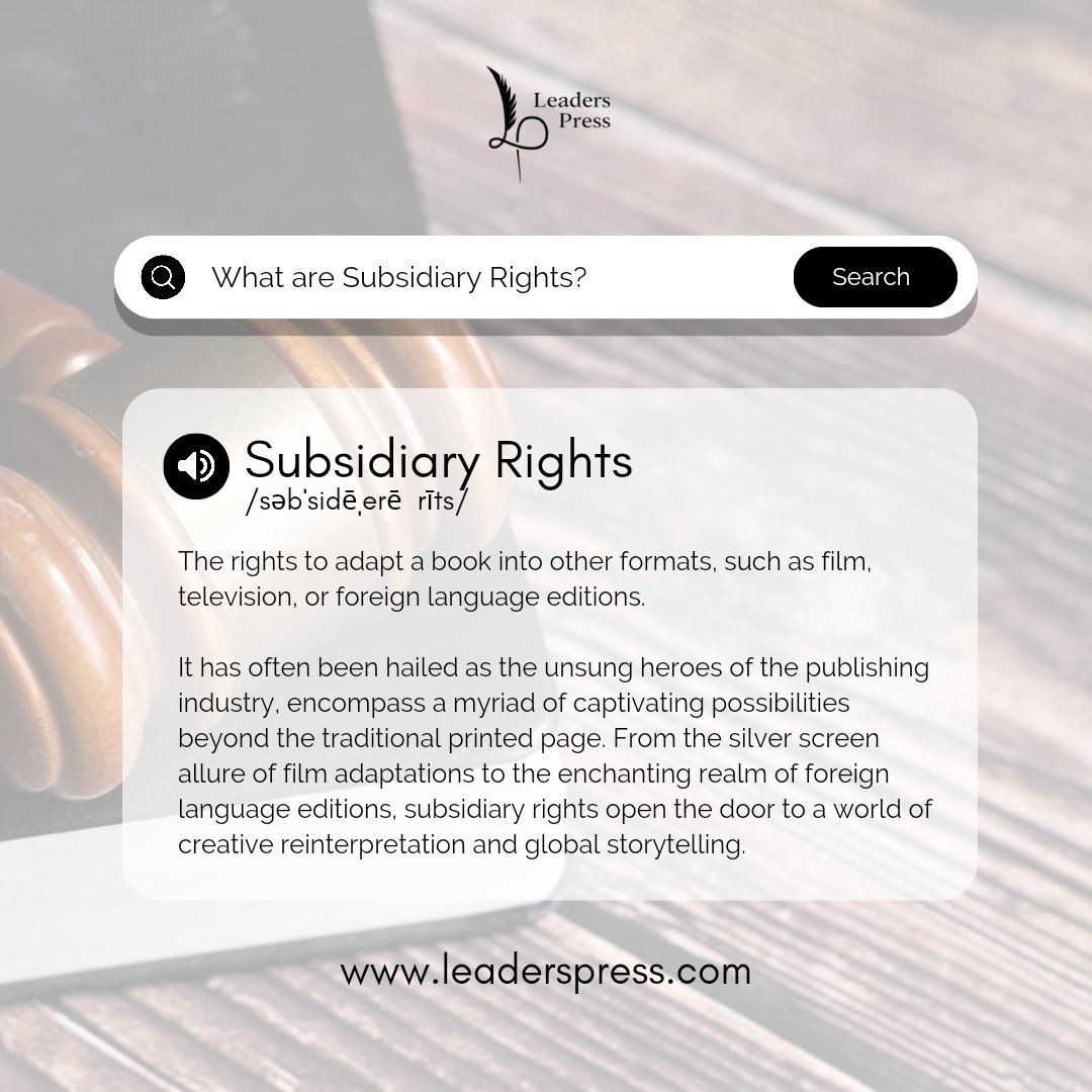 Trivia Tuesday!

Authors and publishers alike can harness the power of subsidiary rights to breathe new life into their literary creations through it.
What is Subsidiary Rights?

#LiteraryAdaptations #GlobalLiterature #CreativePossibilities #BestSellingBook #BestSellingPublisher