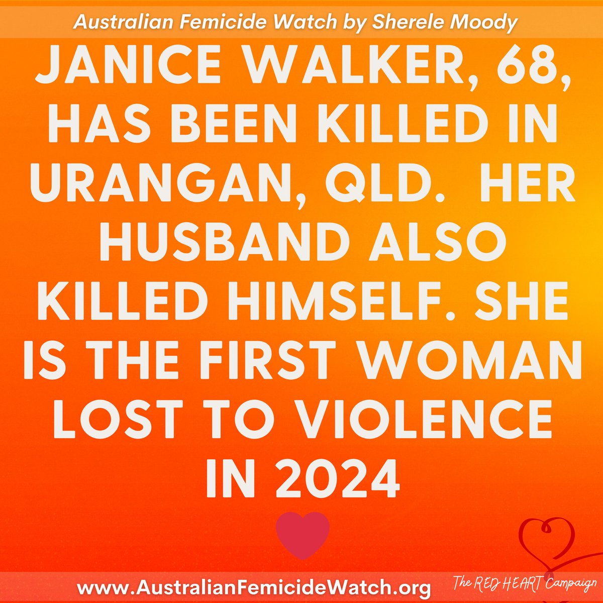 And so it begins ... again. Or it never really stooped!
68-year-old Janice Walker was found dead in her home at Urangan, Qld. It's believed she was killed by her husband and he ended his own life. Already, people are painting her death as a so-called mercy killing. So now is a