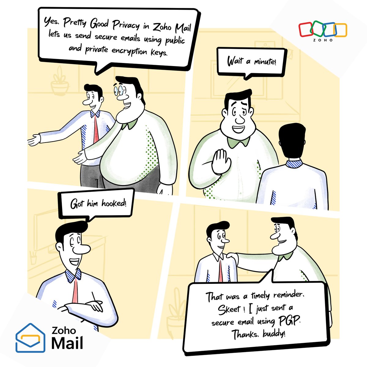 ZohoMail's tweet photo. Unlock the secret of secure emails! PGP encryption in Zoho Mail lets you send confidential information securely. It's like a lock and key: Your emails are encrypted and signed with public and private keys.
#PGPEncryption #ZohoMail #EmailSecurity https://t.co/Yr3QySUmMU