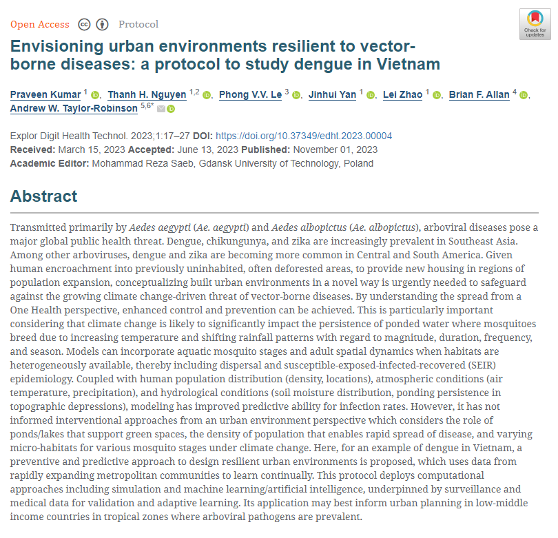 Newly published article of EDHT!

Title: Envisioning urban environments resilient to vector-borne diseases: a protocol to study dengue in Vietnam

Authors: Praveen Kumar, Thanh H. Nguyen,etc.

🔗 explorationpub.com/Journals/edht/…
