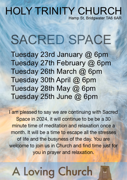 DeanWhitaker's tweet image. Come and join us at Holy Trinity Church for a time of peace and reflection. Tuesday 23rd January @ 6pm
Tuesday 27th February @ 6pm
Tuesday 26th March @ 6pm
Tuesday 30th April @ 6pm
Tuesday 28th May @ 6pm
Tuesday 25th June @ 6pm