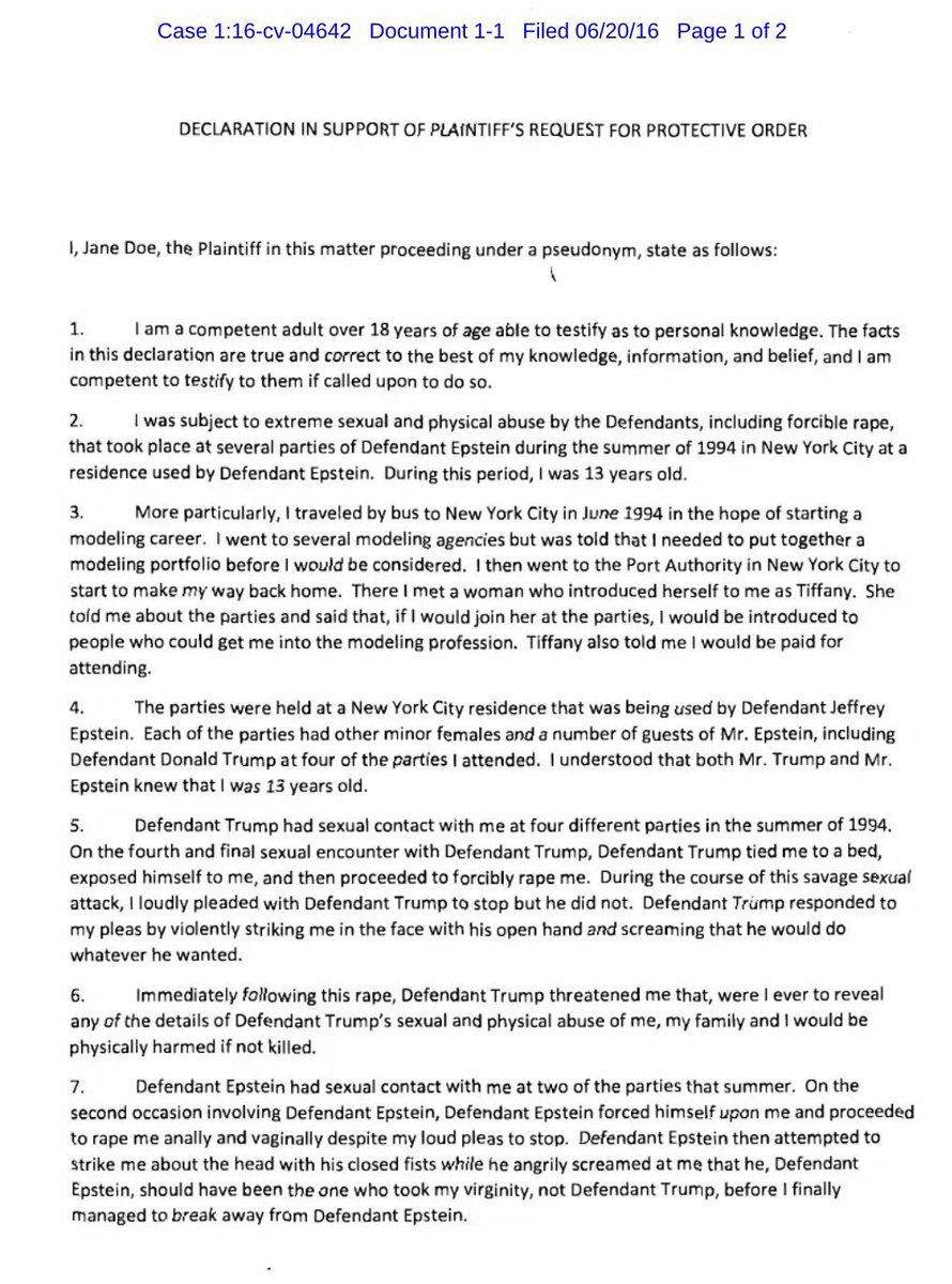 RyanShead's tweet photo. Did you know Trump and Epstein were accused of forcibly raping a 13-year-old girl during underage sex parties at Epstein's Manhattan residence.

She dropped the lawsuit after repeated threats against her and her family.

#EpsteinClientList #TrumpIsARapist https://t.co/WxUf5naeB5