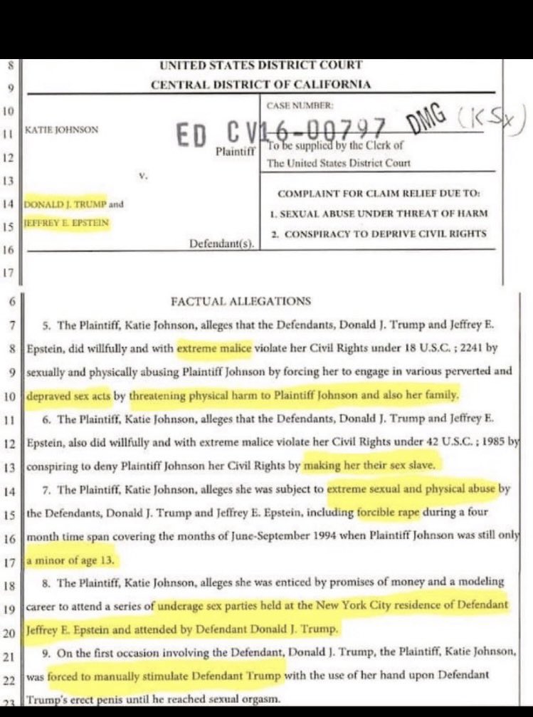 RyanShead's tweet photo. Did you know Trump and Epstein were accused of forcibly raping a 13-year-old girl during underage sex parties at Epstein's Manhattan residence.

She dropped the lawsuit after repeated threats against her and her family.

#EpsteinClientList #TrumpIsARapist https://t.co/WxUf5naeB5