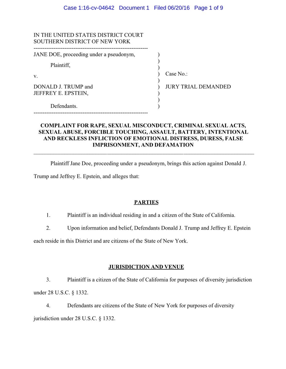RyanShead's tweet photo. Did you know Trump and Epstein were accused of forcibly raping a 13-year-old girl during underage sex parties at Epstein's Manhattan residence.

She dropped the lawsuit after repeated threats against her and her family.

#EpsteinClientList #TrumpIsARapist https://t.co/WxUf5naeB5