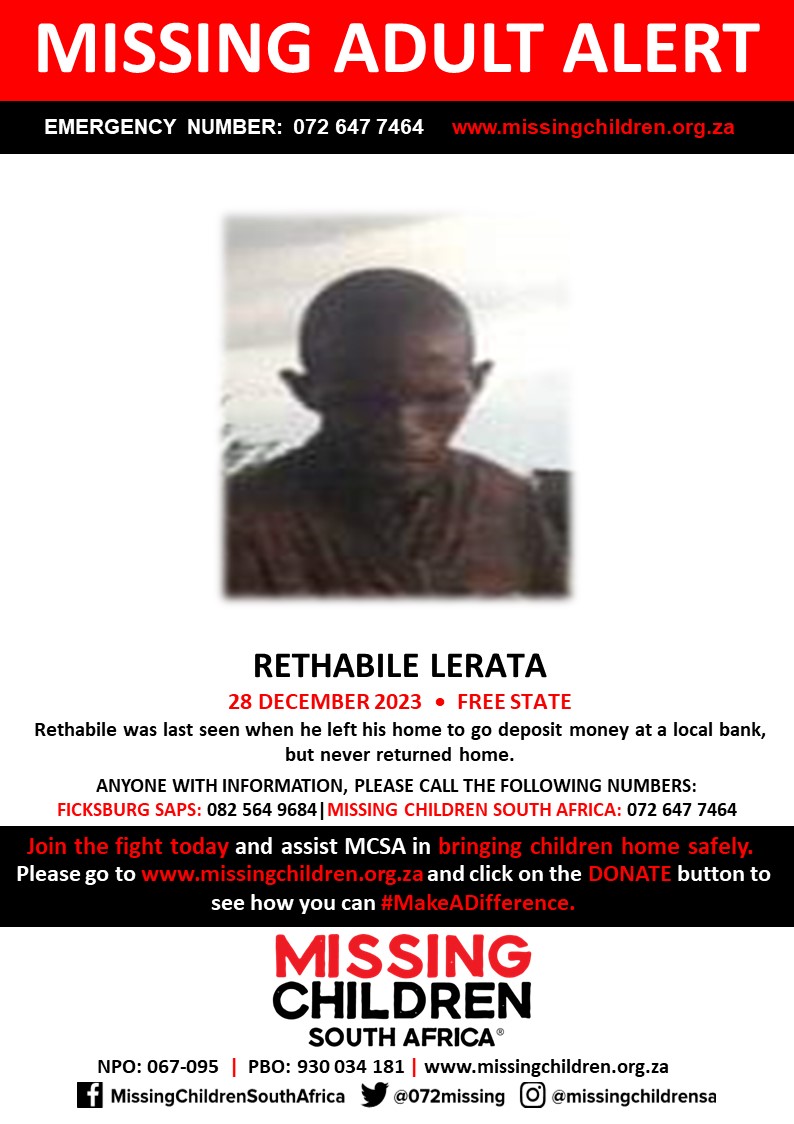 #MCSAMissing Rethabile Lerata was last seen 28 December 2023 If you personally, or your company | or your place of work, would like to make a donation to #MCSA, please click here to donate: missingchildren.org.za/page/donate