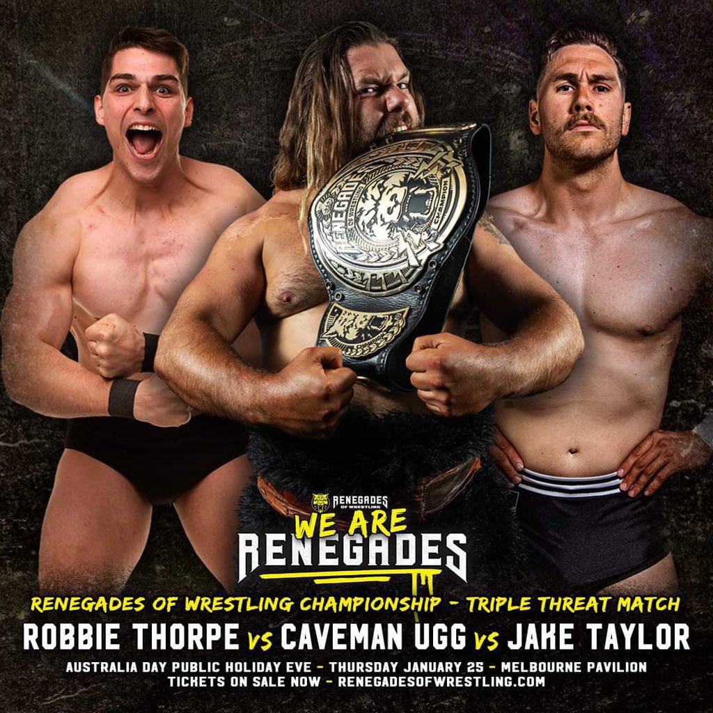 ROWrestlingAU's tweet photo. Fighting Spirit comes to the Melbourne Pavilion in Kensington on the Australia Day Public Holiday Eve, Thursday January 25, as @UggCaveman defends the ROW Championship against @RobbieThorpe13 &amp; the debuting Young Lion @Jaketaylorpw!

Don't miss out!
🎟️ https://t.co/a1bixQItpV https://t.co/Bg7cmiEjaG