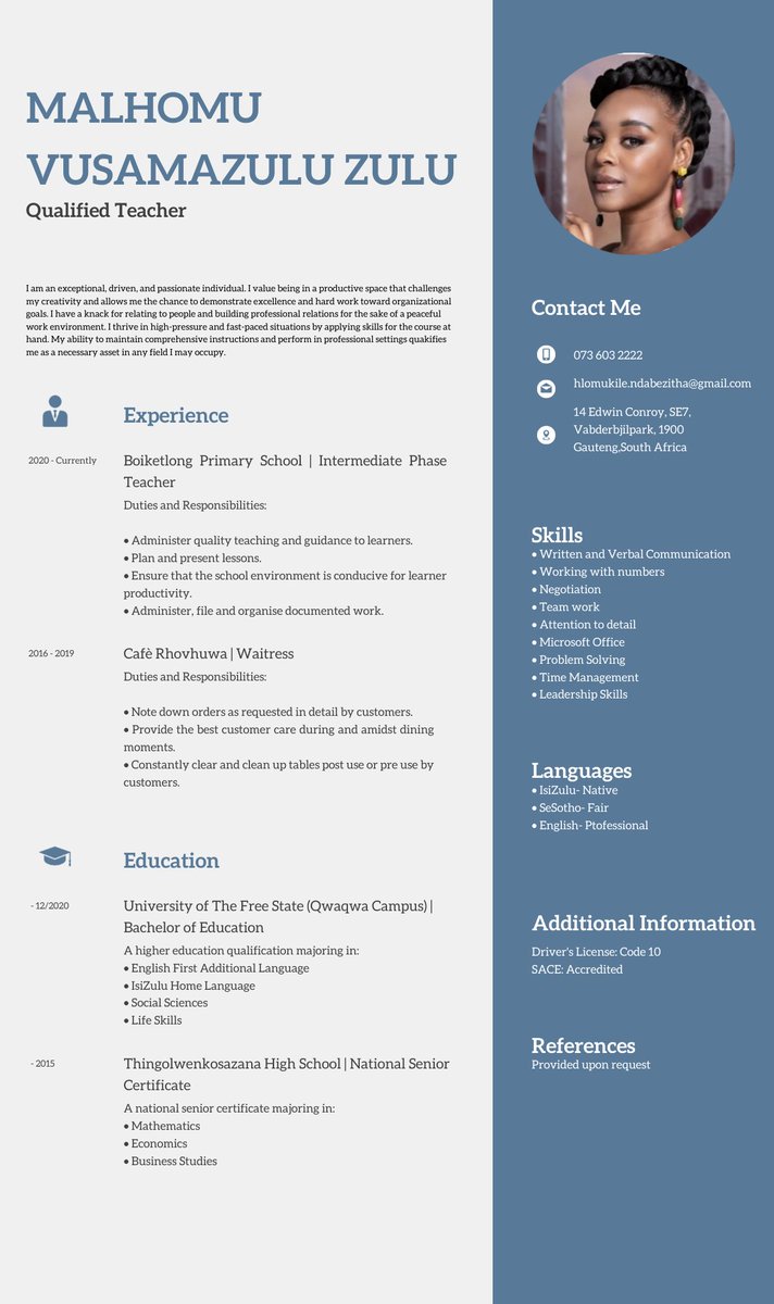 CareerBean's tweet photo. For a professional and credible CV/Resume, we offer 4 years of experience in this profession. Let us tailor your CV to the expectation of recruiters.

WhatsApp: 065 873 9672

Zodwa | #Cyan | #AdultingShowmax | Tissue | DBN GOGO | #WestPackLifestyle | Fat Joe | #UmkhokhaTheCurse https://t.co/DG7DNbfMvd