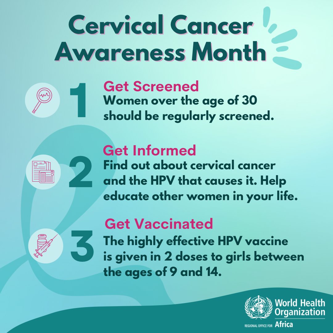 January is #CervicalCancer awareness month! Cervical cancer can be prevented and treated, if caught early. ✅ Get informed. ✅ Get screened. ✅ Get vaccinated.