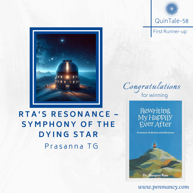 penmancy's tweet image. #QuinTale-58 Results

Let's congratulate:
🥇An Insightful Banter by Moumita Dutta
🥈 Rta’s Resonance – Symphony of the Dying Star by Prasanna TG
🥉The End? by Supriya Bansal
Congratulations, #writers!

#WritingPrompt: penmancy.com/quntale-58/

#writingcommunity #amwriting