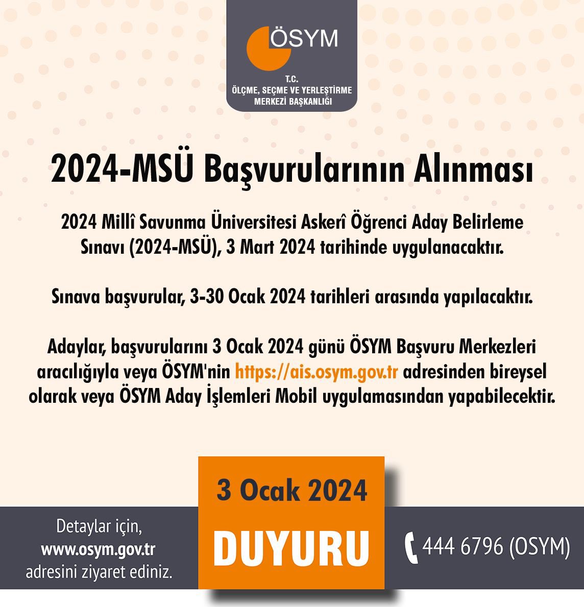 OSYMbaskanligi's tweet photo. 2024-MSÜ Başvurularının Alınması

https://t.co/zCwqCyMNfI https://t.co/qU361rM3yD
