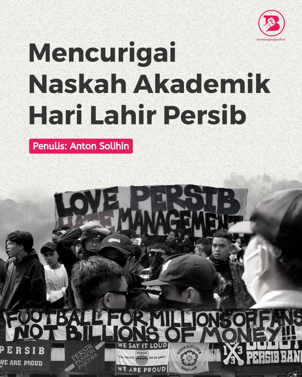 Anton Solihin, penikmat sepak bola dan Persib yang bergiat di Batoe Api, lewat esai kritisnya di BB mengungkapkan kecurigaan terhadap naskah akademik hari lahir Persib ini.

Kok bisa? Apa argumen-argumennya? KawanBergerak bisa segera menengok esainya.

bandungbergerak.id/article/detail…