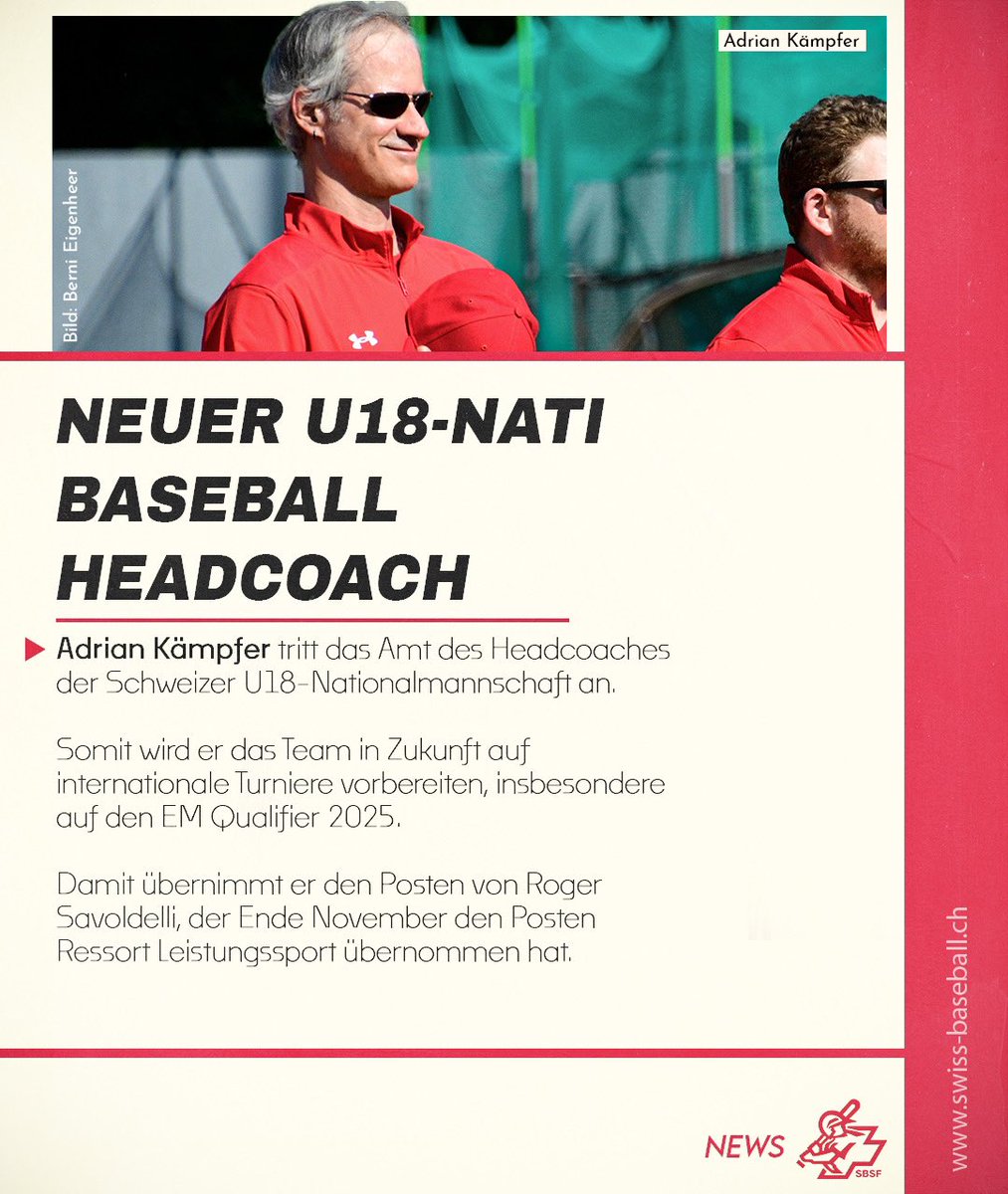 sbsf's tweet image. Adrian ‚Hendrix‘ Kämpfer neuer U18 National Team Headcoach #swissbaseball