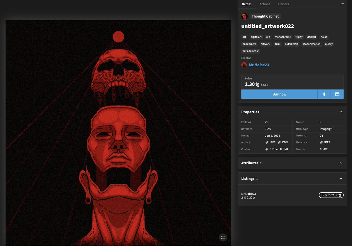 Late GM, noisemaker! 

OMG! "untitled_artwork022" has three editions left! 

Whoah! Thank you so much for your attention and support! That means a lot! 🥲

3 ed. left. 
Hope you guys are enjoying it. 
#tezos