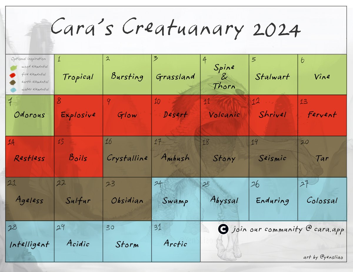 Cara_HQ's tweet photo. Hello everyone! 
Cara joins Creatuanary! ✨
We invite you all to participate by following the prompt list created by Yen Shu Liao or create your own concepts! Share your artworks and have fun!
https://t.co/xRmbq6Ri2M https://t.co/bbrXAlCSrd