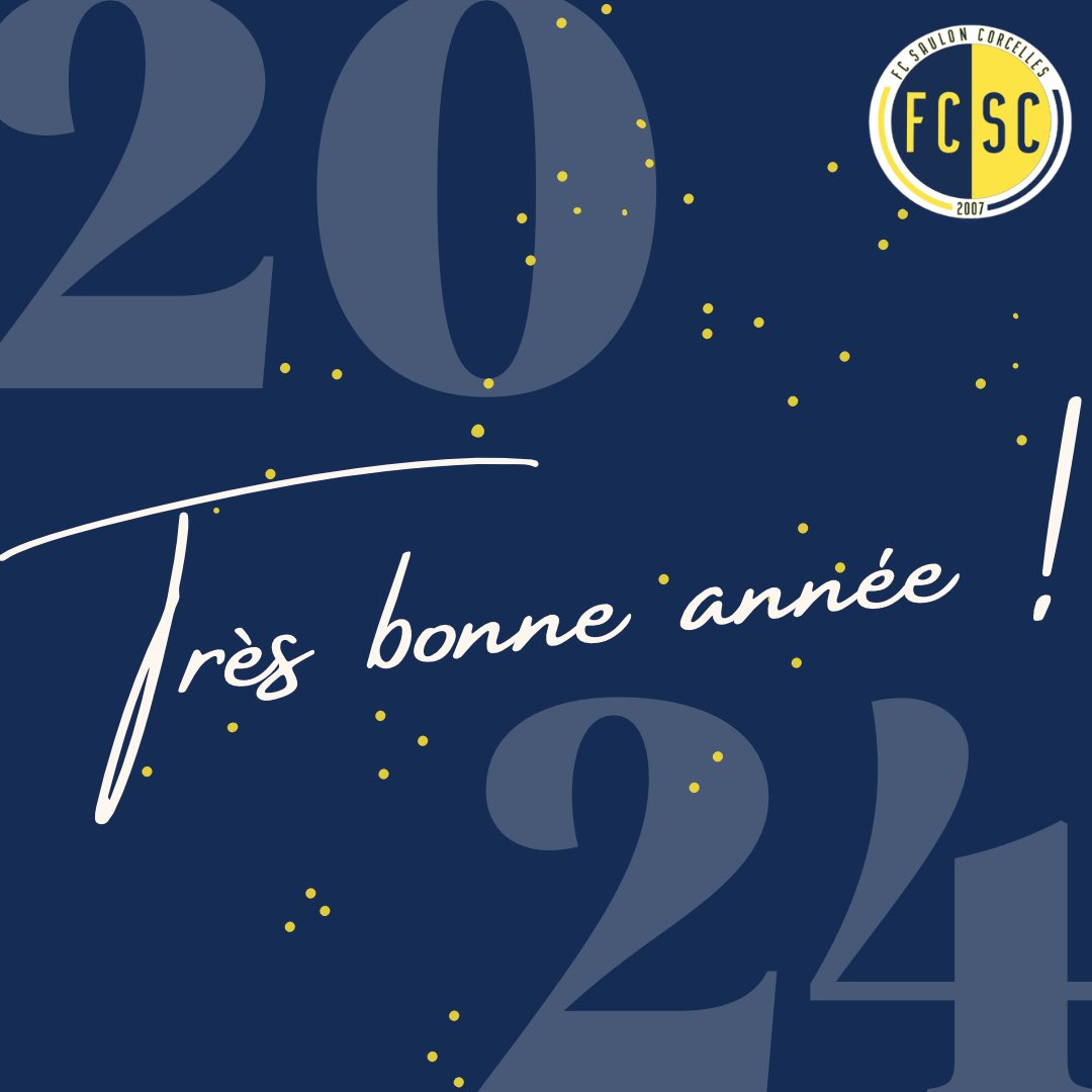 FcscFoot's tweet photo. 🔵🟡 Le FCSC vous souhaite une très bonne année 2024 
Nos meilleurs vœux à tous les licenciés, parents, dirigeants, staff, éducateurs et supporters. 🟡🔵 https://t.co/dse2XT6Rrw