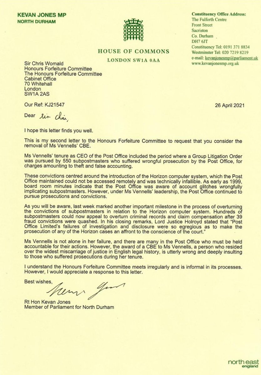 Paula Vennells, CEO of Post Office, given CBE 2019 'for services to the Post Office and to charity' Alan Bates has refused an OBE while she retained hers. #MrBatesvsPostOffice For years Labour @KevanJonesMP has been officially asking for her CBE to be withdrawn. Here is his…