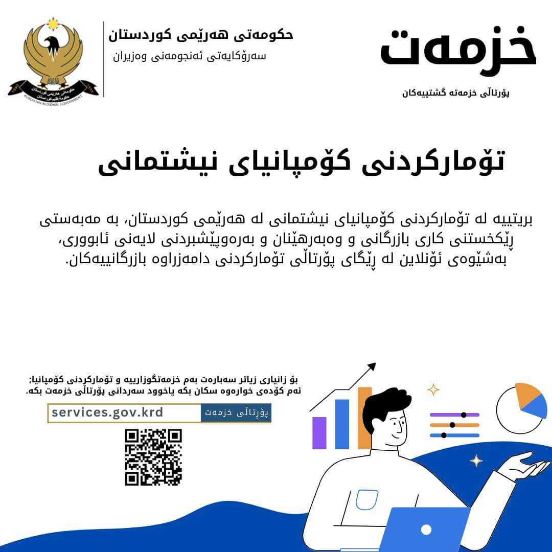 krgservices's tweet photo. ئەگەر خوازیاری دامەزراندنی کۆمپانیا یاخوود دامەزراوەی بازرگانی، هەر ئێستا سەردانی پۆرتاڵی خزمەت بکە بۆ وەرگرتنی زانیاری و ڕێکارەکانی تۆمارکردنی کۆمپانیای نیشتمانی، بەشێوەی ئۆنلاین لە سیستەمی تۆمارکردنی دامەزراوە بازرگانییەکان.👇
https://t.co/2HAOolzyth
https://t.co/tQmeJSEJSW https://t.co/TNyaANZACb