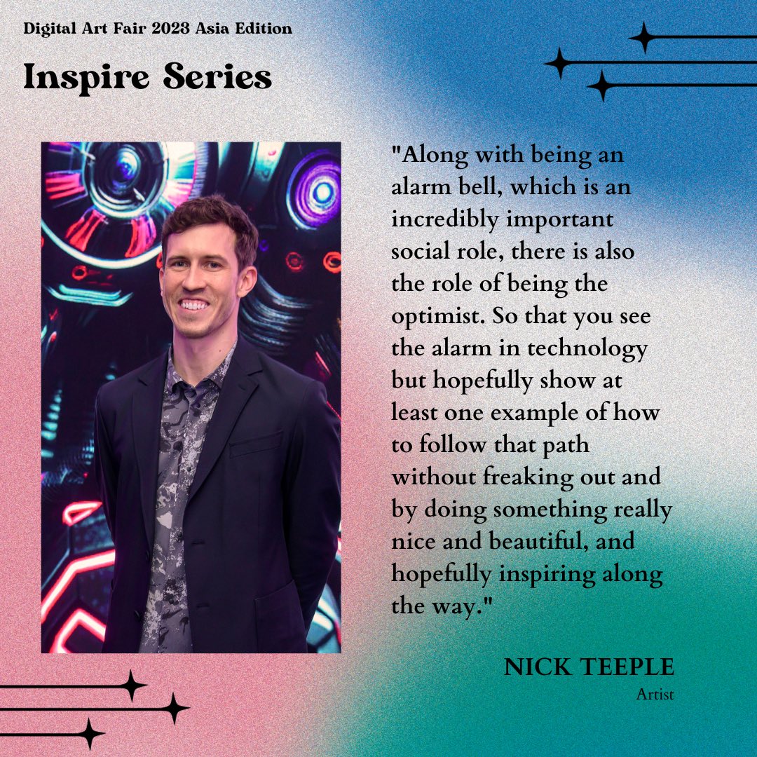 DigitalArtFair's tweet photo. ✨Unlocking Creativity with @nickteeple_ ✨

Nick Teeple takes us on a captivating journey through his creative process and the integration of artificial intelligence (AI) into his modes of working. During the panel talk, Nick shared valuable insights into how he harnesses the power of AI to unlock new dimensions of creativity🤖

Check out the full video on our Youtube channel: https://t.co/7QKEX2UwgK 🎥💫