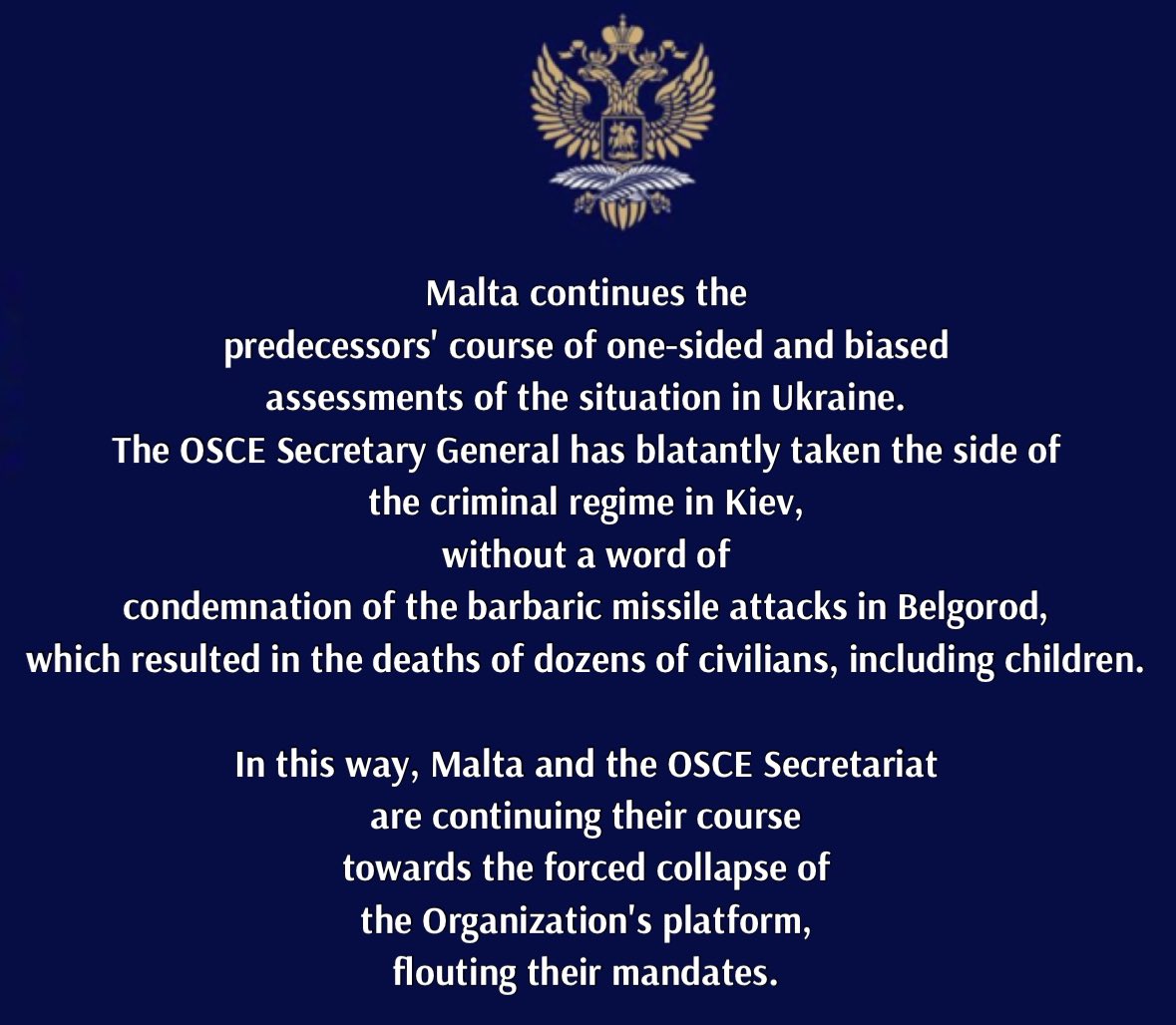 ⚡️Commentary regarding the press-release by Maltese #OSCE CiO 2024 @MinisterIanBorg and OSCE Secretary General @HelgaSchmid_SG