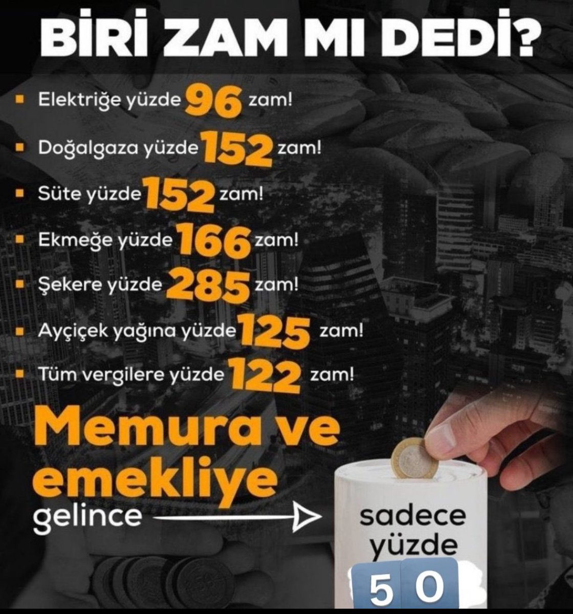 #Gerçek enflasyon %100’ün üzerinde iken  #MemuraYüzde85Zam istiyoruz!