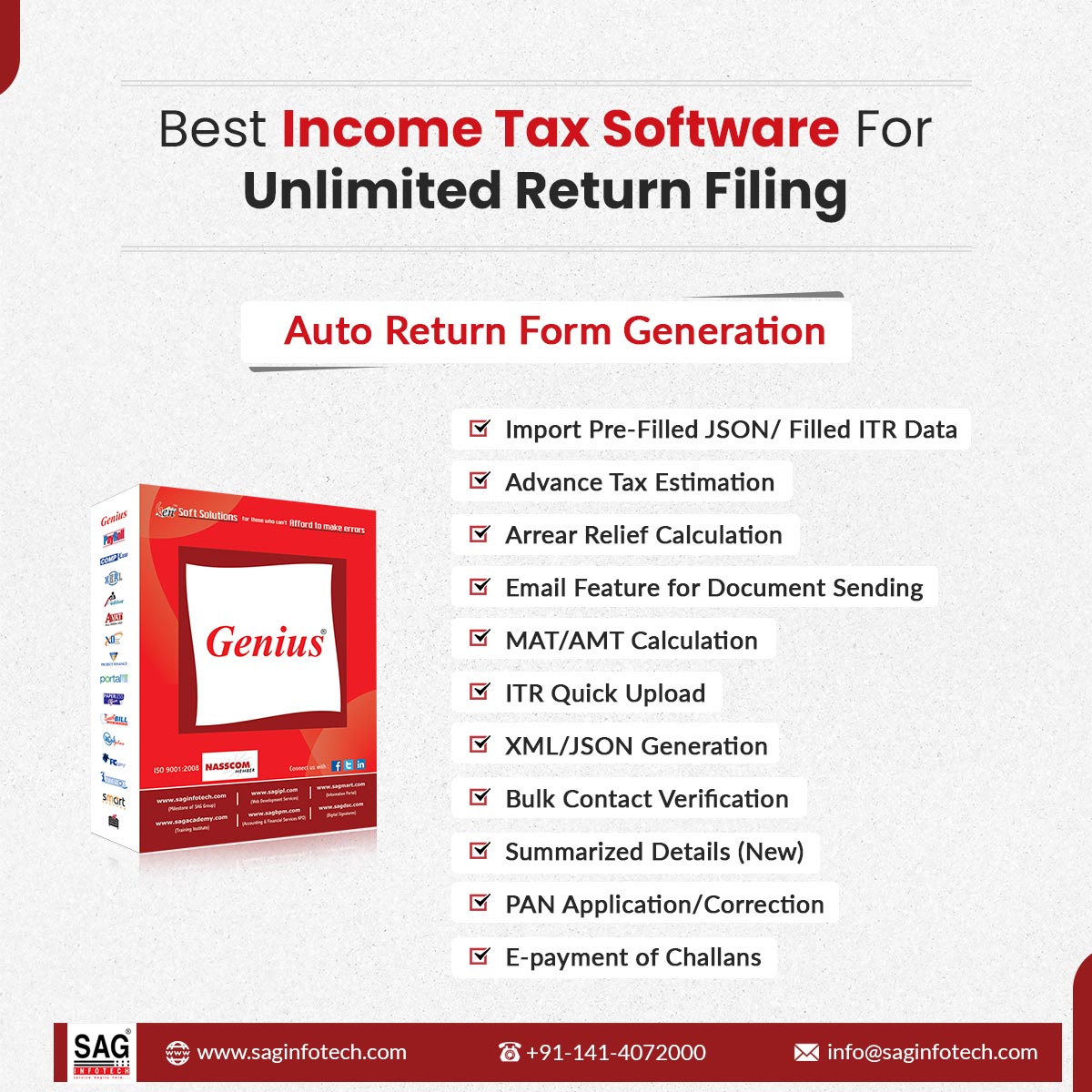 SagInfoTech's tweet photo. Genius Income Tax Software for Fastest Returns e-Filing.
Get Free Demo: https://t.co/tYFRVsSYGO
#GENIT #IncomeTax #incometaxreturn #efiling https://t.co/eD8Qh4JFQw