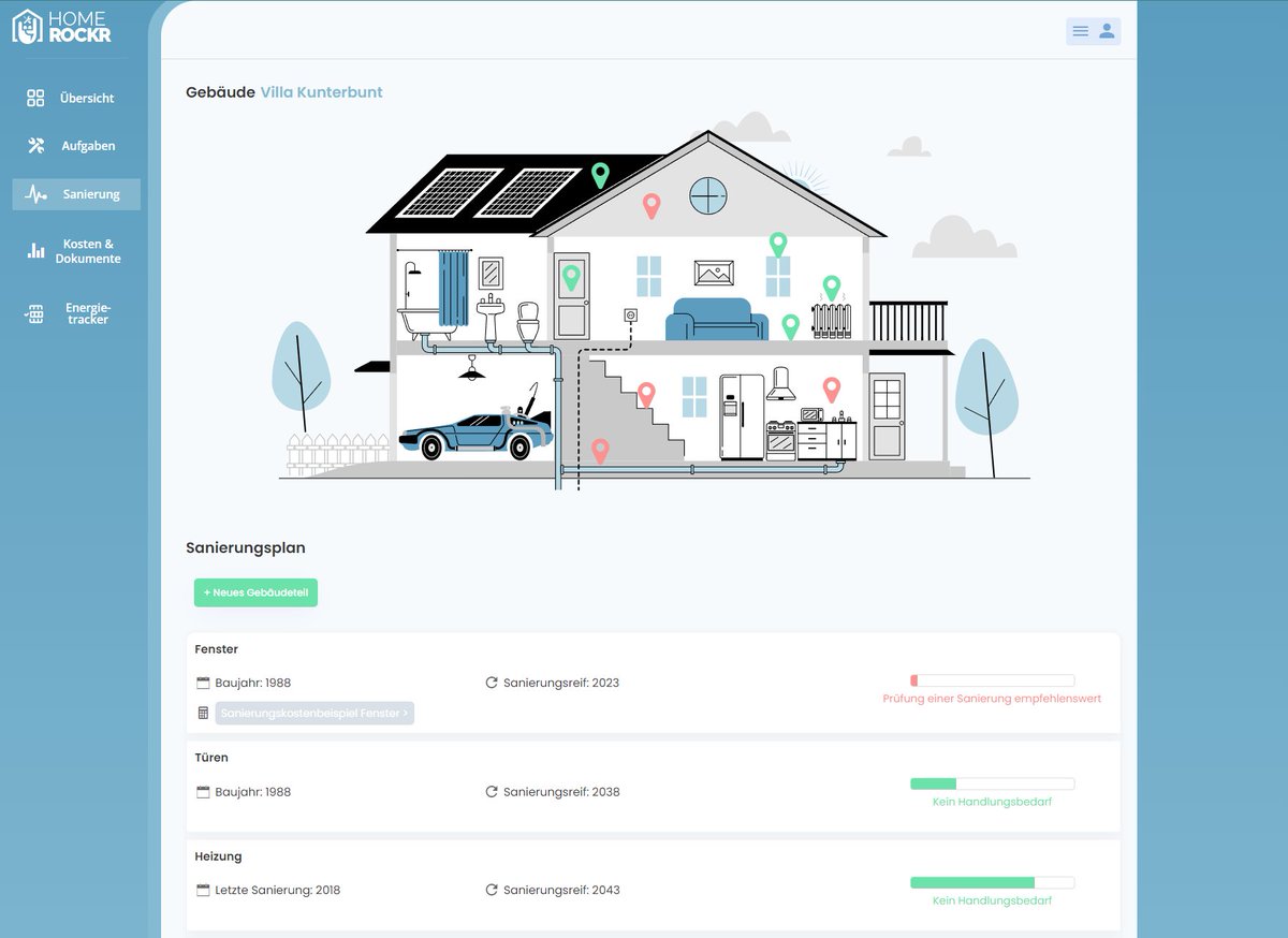 homerockrapp's tweet photo. Update 1 nach Launch: Neues Feature und UX/UI Optimierungen.

Der Sanierungsplaner 🛠 🏚

Damit erhältst du nun auch einen Überblick über deine Gebäudeteile und Gebäudetechnik, wodurch du deine bevorstehenden Sanierungen (und später auch Kosten) planen kannst. https://t.co/FxrMkr49ju