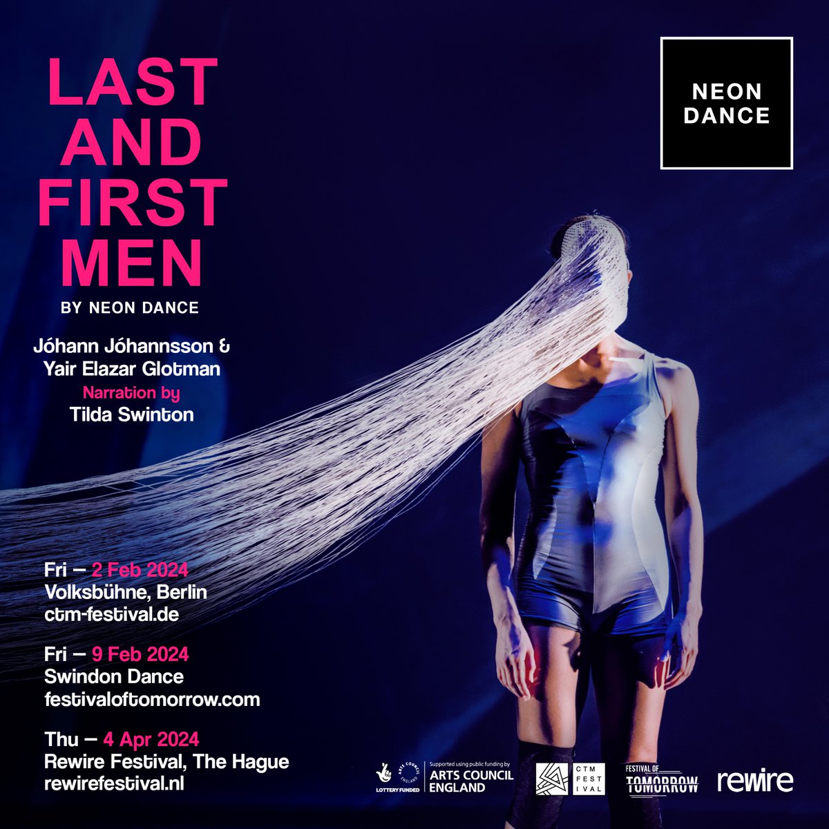 Last and First Men by Neon Dance ft. original music and film by <a href="/JohannJohannss/">Jóhann Jóhannsson</a> will premiere <a href="/CTMFestival/">CTM Festival</a> <a href="/FestOfTomorrow/">Festival of Tomorrow</a> <a href="/rewirefestival/">Rewire</a> this year! <a href="/ace_southwest/">Arts Council England, South West</a> #neondance #ontour Book now: neondance.org/events