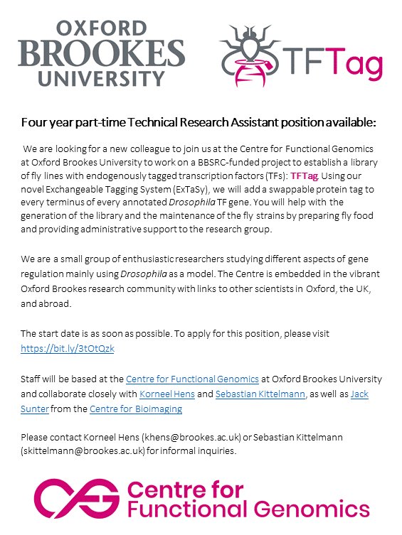 I have a 4-year part-time Technical Research Assistant position available at Oxford Brookes University to work on a #BBSRC funded project.
You can find more details and apply here: bit.ly/3tOtQzk
Please RT
