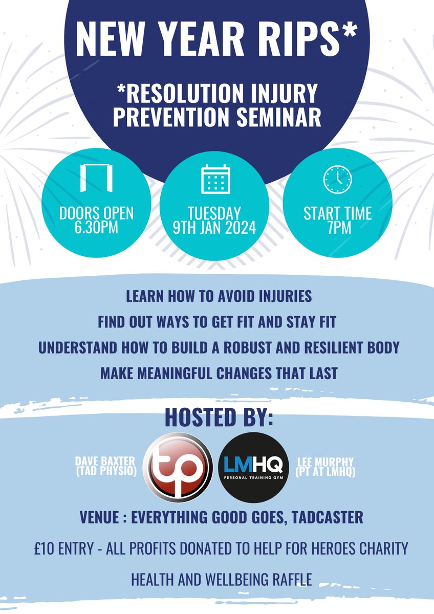 2024 is here! Less than a week to go until our New Year Resolution Injury Prevention Seminar!
Tickets are now on sale
NYRIPS.eventbrite.co.uk