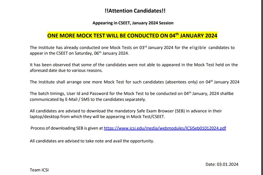 Bccgurgaon's tweet image. One more CSEET Mock test will be conducted on 04th January 2024

#CSEET2024 #ExamGuidelines #PreparationIsKey #CSEET #cseetcoachingingurgaon #cseetinstitutenearme #Cseetpreparation #cseetentrencetest #bccgurgaon #bestcommerceclasses
#CSEETcoachingingurgaon #cseetclasses