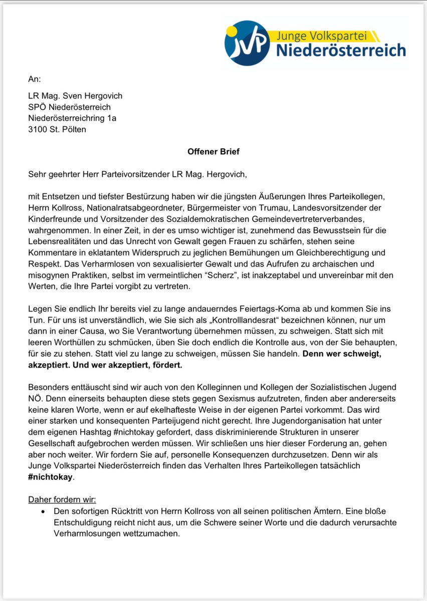 anthonygrnstdl's tweet photo. Causa #Kollross:

Die @SPOE_at &amp; @spoenoe wollen’s aussitzen, angeblicher SPÖ-“Kontroll”landesrat @HergovichSven sagt mal lieber überhaupt nix dazu…

Finden wir als Junge Volkspartei NÖ (um bei den Worten der Kolleginnen und Kollegen der @sjnoeat zu bleiben): #nichtokay
 
⬇️⬇️⬇️ https://t.co/cvSWIJSWqA