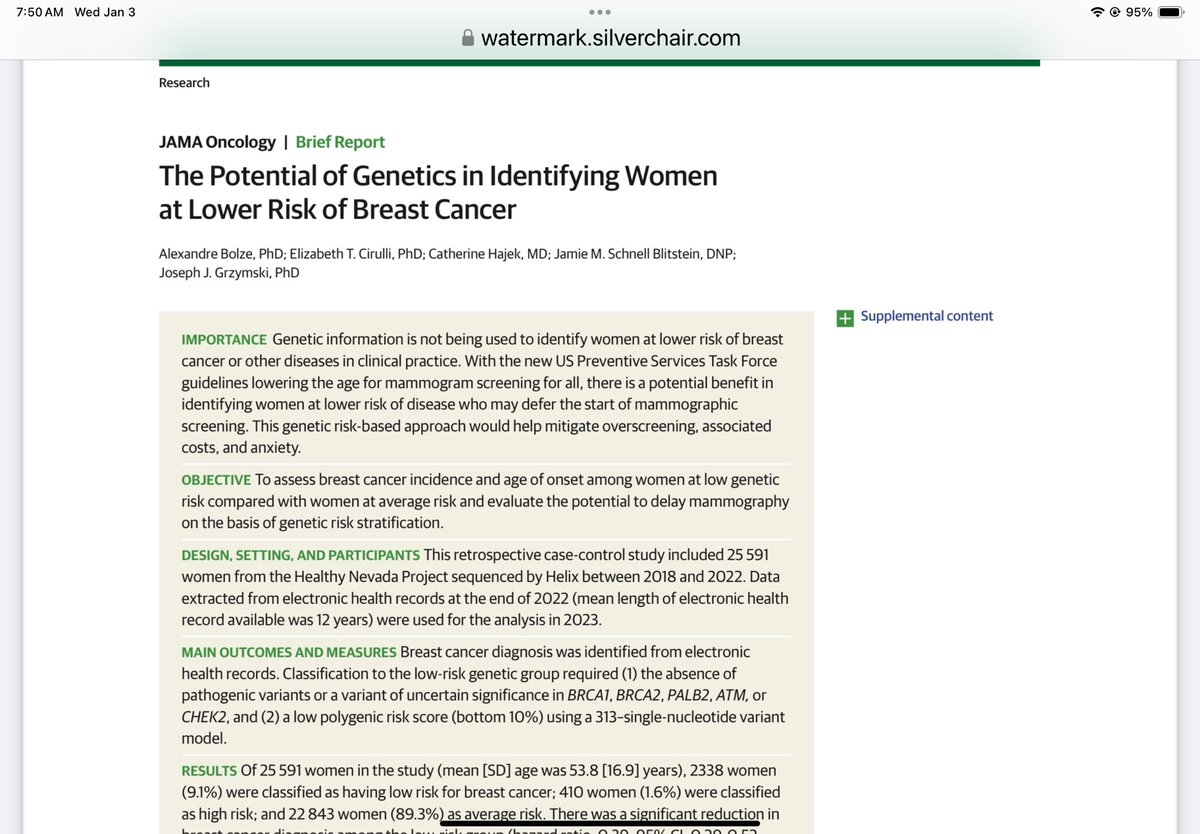 Can polygenic risk scores be used to identify women at low risk of breast cancer to optimize screening and healthcare resource allocation? Via @JAMAOnc jamanetwork.com/journals/jamao…