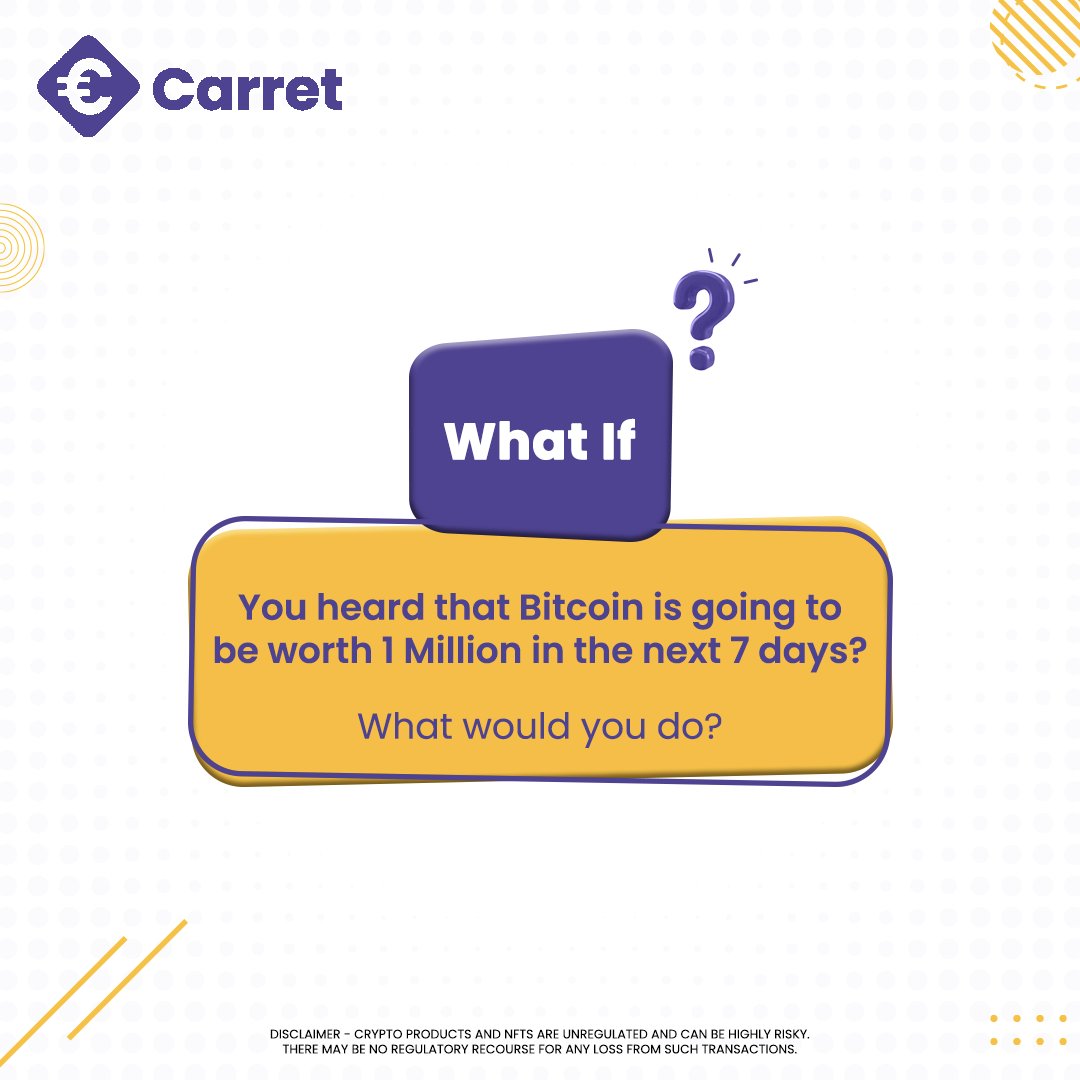 0xcarret's tweet image. Imagine a world without Bitcoin in just 7 days! What moves would you make? Share your thoughts!

#carret #CurrencyUpdate #WhatIfChallenge #cryptocurrency #richlife