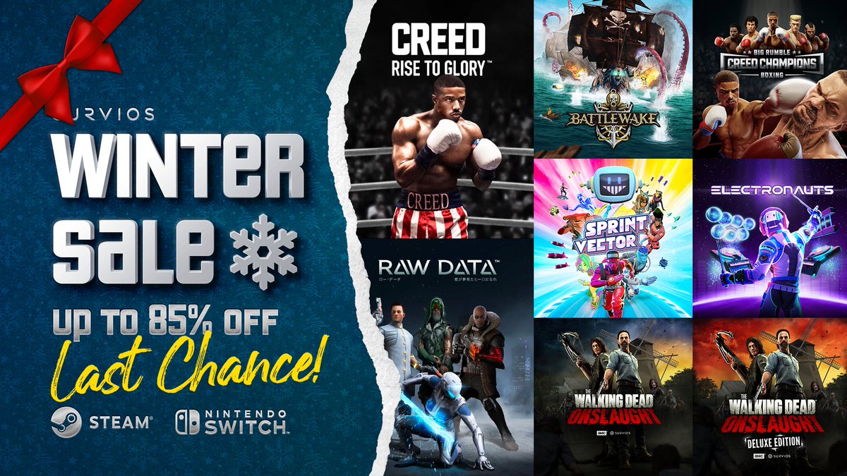 This is your last chance to pick up your favorite Survios titles and step into the world of virtual reality with up to 85% off for the Survios Winter Sale ❄️ #NintendoSwitch #SteamWinterSale