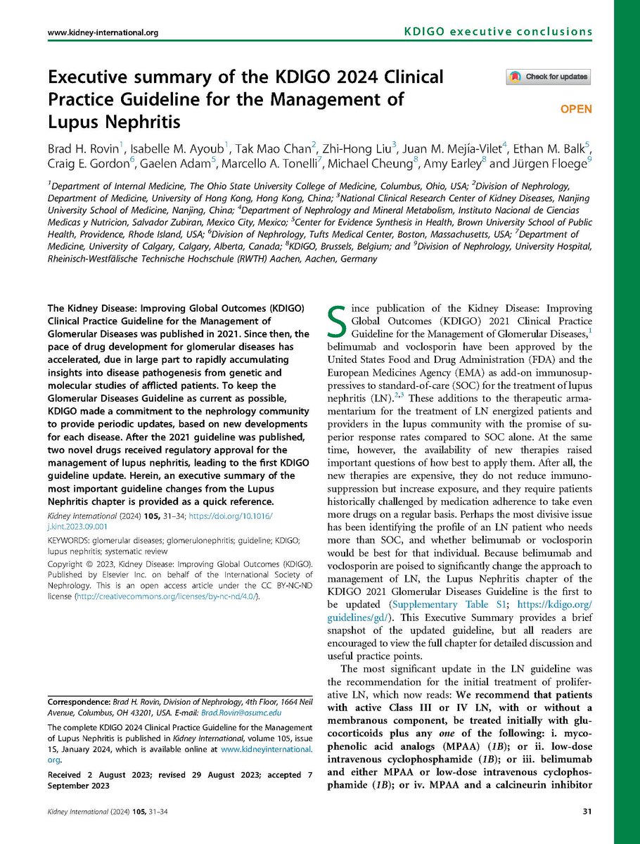 KDIGO is pleased to announce the publication of the 2024 Clinical Practice Guideline for the Management of Lupus Nephritis, published today in the January 2024 issue of Supplement to Kidney International, with an Executive Summary published in the main pages of the journal.

Read…