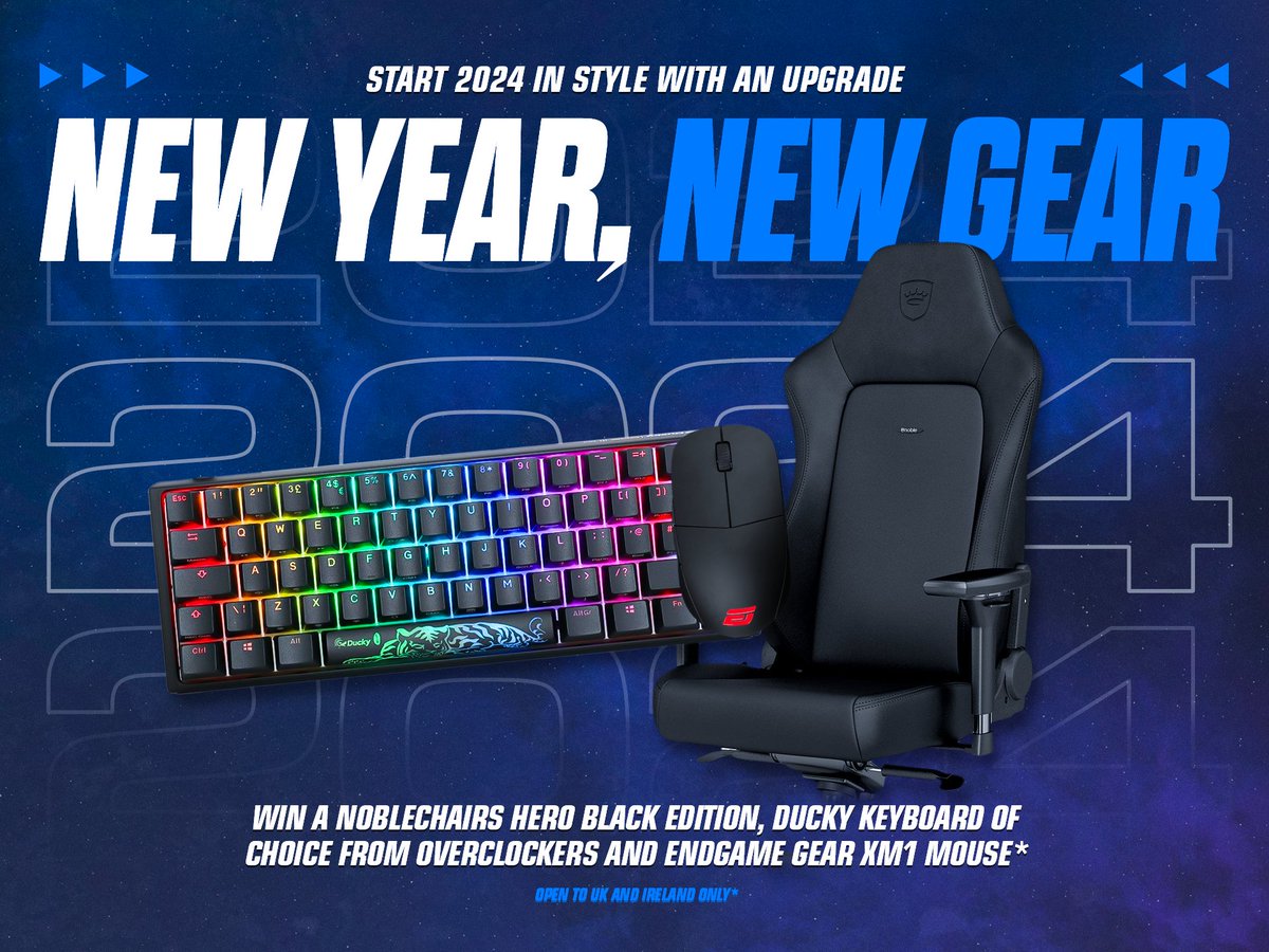 🎇 GAMING GEAR GIVEAWAY 🎇 1 person will win: @noblechairs HERO Black Edition @DuckyKeyboardUK of choice from @OverclockersUK @endgamegear XM1 RGB Gaming Mouse To enter: 🔷 Follow @TeamEndpoint @noblechairs @OverclockersUK 🔷 Like & RT 🔷 Comment your New Year's resolution 🔽