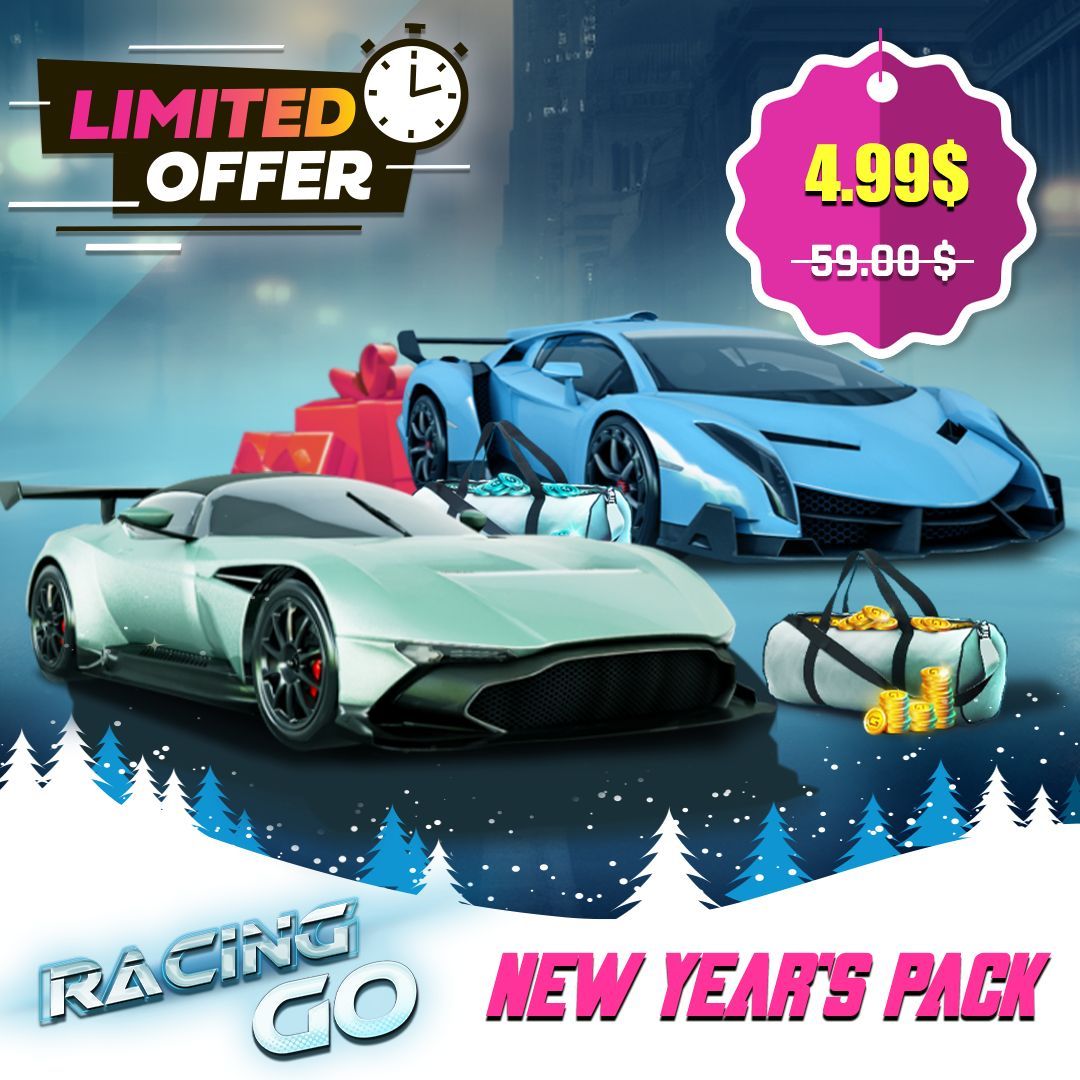 We have a great offer for Racing Go fans out there!
Grab the New Year's Pack and Join The Race.  Let's GO! 🏎️ 

#limitedtimeoffer #newyearspack #racinggames #racinggo